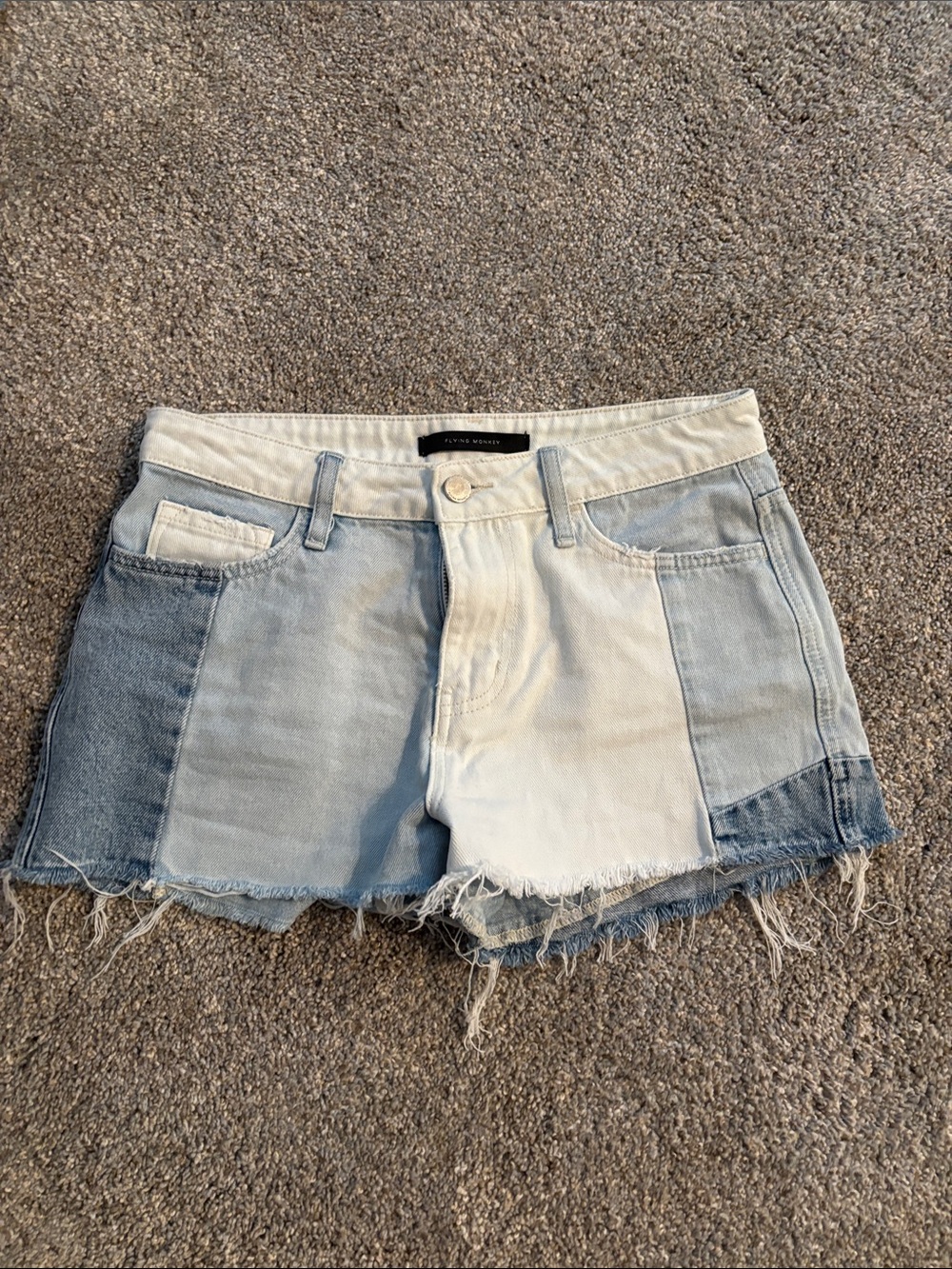 Patch Denim Shorts - White & Light Blue